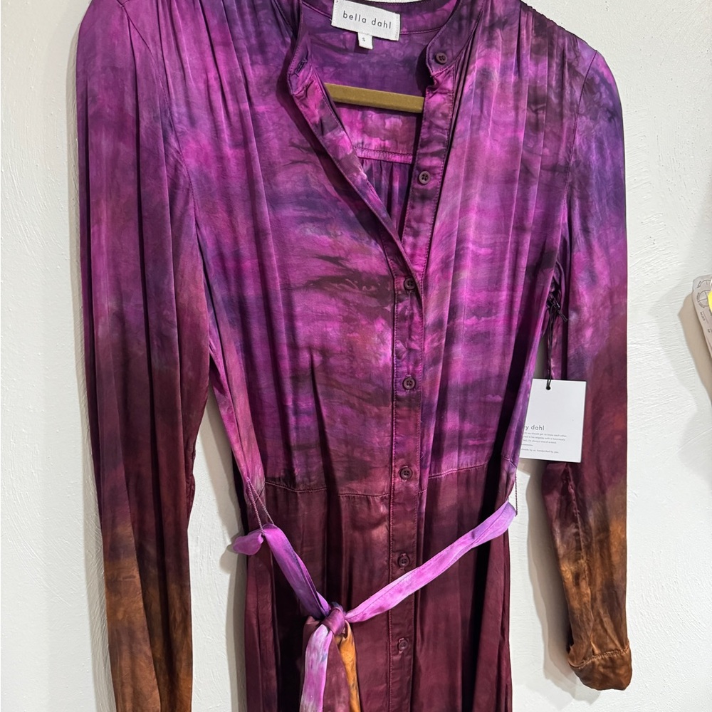 Bella Dahl Purple and Brown Tie-Dye Button-Front Dress